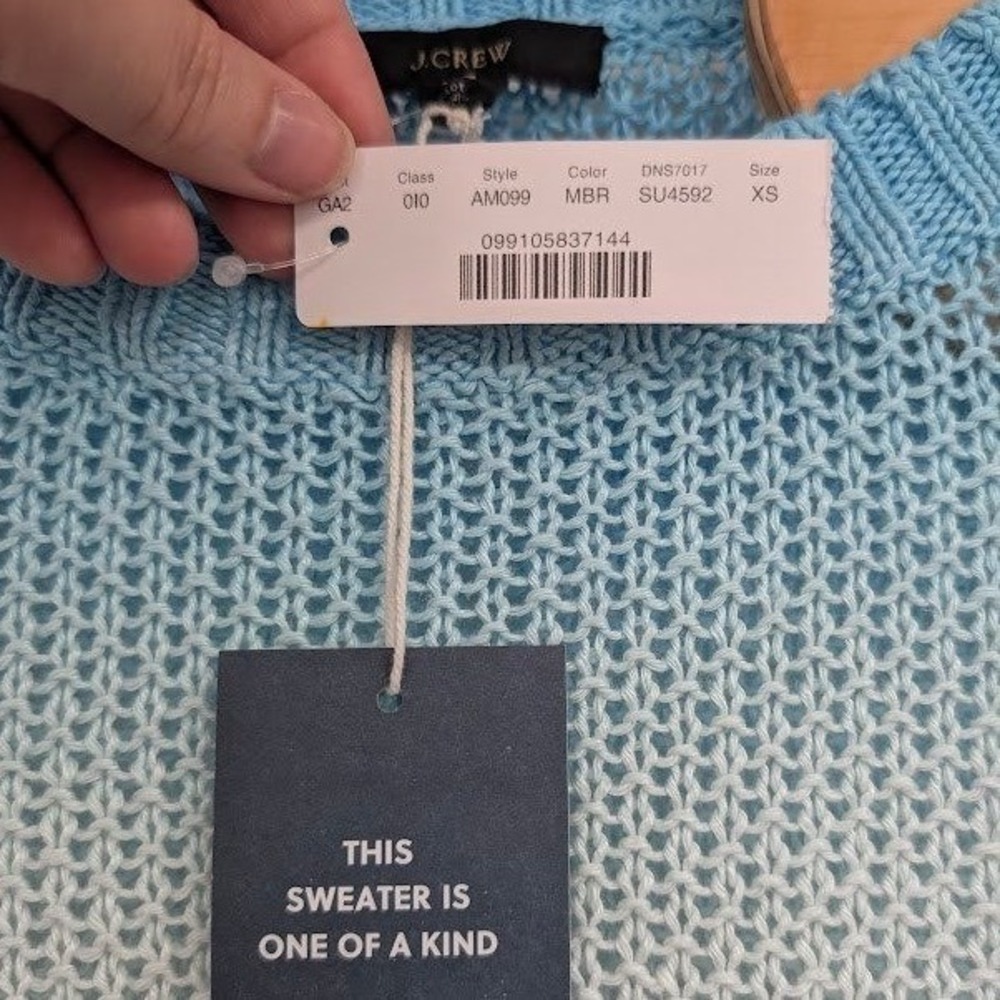J.Crew Women's Monaco Blue Raw Indigo Ombre Dip-Dyed Beach Linen Sweater NWT XS - Picture 4 of 5